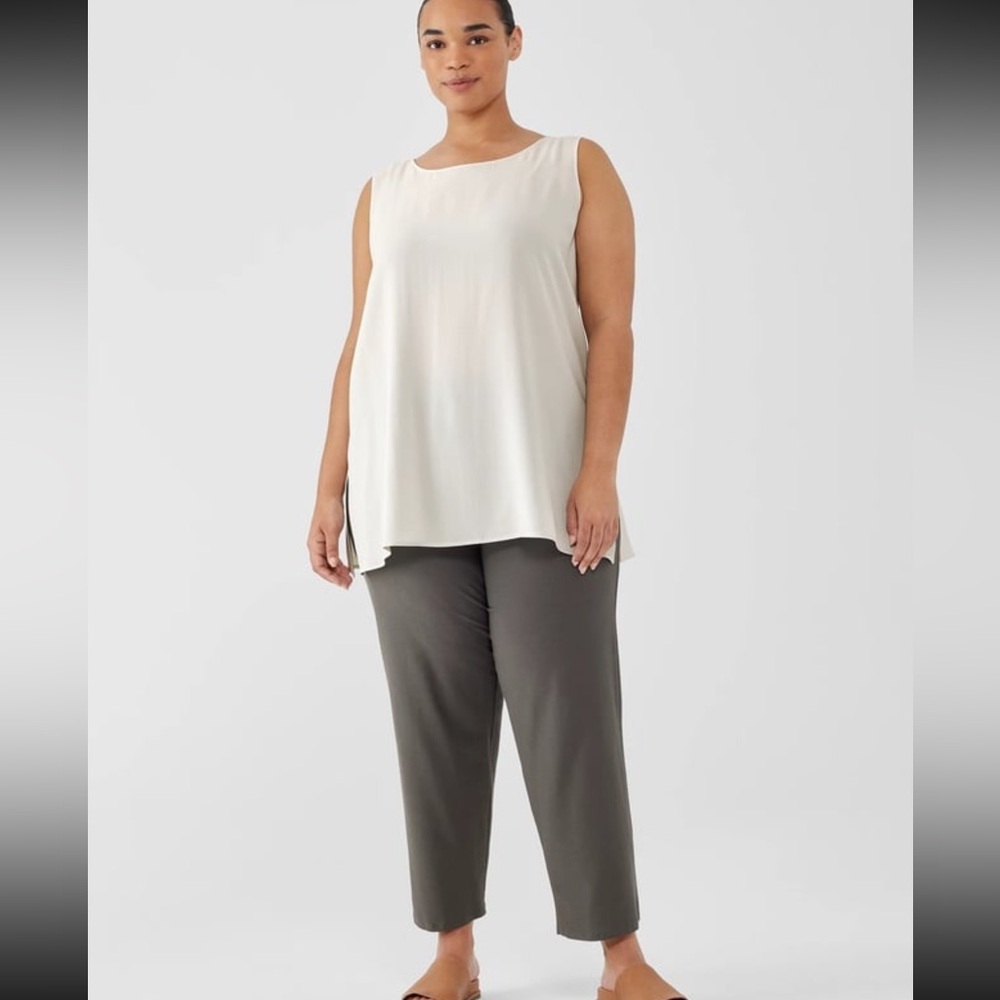 Eileen Fisher NEW Large Light Brown Knitted‎ Wool Crepe Straight Pant